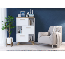 Шкаф низкий с нишами Вега Скандинавия (глянец, белый + дуб каньон)